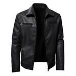 Men's Lapel Collar Zip-Up Leather Jacket