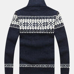 Christmas Geometric Print Zip Up Sweater