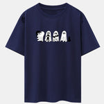 Black Cat Ghost Print Drop Shoulder Oversize T-Shirt