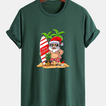 Regular Fit Summer Beach Santa Print Cotton T-Shirt
