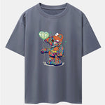 Colorful Tattered Bear Print Drop Shoulder Oversize T-Shirt