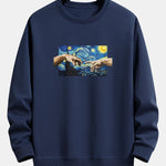 Hand Oil Painting Style Print Relax Fit Sweatshirt