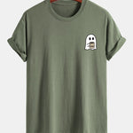 Regular Fit Ghost Drinking Coffee Print Cotton T-Shirt