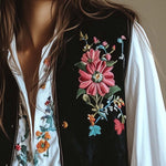Women's Velvet Colorful Floral Embroidered Vest