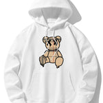Plaid Pattern Dissolving Bear Print Drop Shoulder Relaxed Hoodie