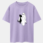 Ghost Black Cat Print Drop Shoulder Oversize T-Shirt