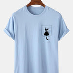 Cat Slipping Out Of Pocket Print T-Shirt
