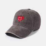 Heart-Shaped Smiley Face Pattern Classic Retro Washed Distressed Cotton Baseball Cap