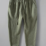 Striped Linen Cotton Blend Cropped Pants