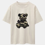 Camouflage Bear Print Drop Shoulder Oversize T-Shirt