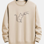 Fist Bump Cat Print Relax Fit Sweatshirt