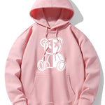 Bear Print Drop Shoulder Relaxed Hoodie