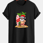 Regular Fit Summer Beach Santa Print Cotton T-Shirt