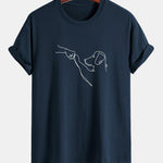 Regular Fit Dog Line Drawing Print Cotton T-Shirt