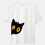 Black Cat Is Watching Print Drop Shoulder Oversize T-Shirt