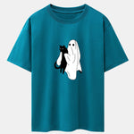 Ghost Black Cat Print Drop Shoulder Oversize T-Shirt