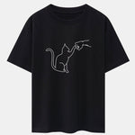 Fist Bump Cat Print Drop Shoulder Oversize T-Shirt