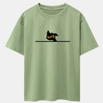 Black Cat In Doubt Print Drop Shoulder Oversize T-Shirt