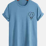 Regular Fit Dissolving Heart Smiley Face Print Cotton T-Shirt