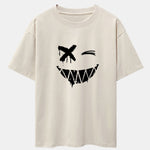 Dissolved Smiley Face Print Drop Shoulder Oversize T-Shirt & Shorts