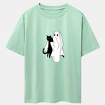 Ghost Black Cat Print Drop Shoulder Oversize T-Shirt