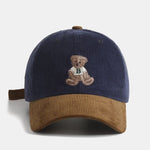 Bear Embroidery Print Corduroy Baseball Cap