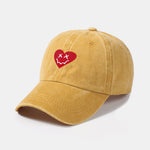 Heart-Shaped Smiley Face Pattern Classic Retro Washed Distressed Cotton Baseball Cap