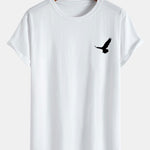 Flying Eagle Print Cotton Arc Hem T-Shirt