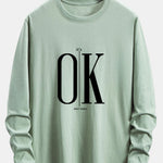 Long Sleeve OK Slogan Print Cotton T-Shirt