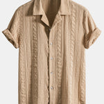 Geometric Jacquard Textured Cuban Shirt & Straight Leg Linen Pants