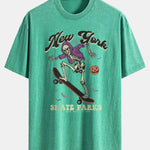 Halloween Skateboard Skeleton Print Washed Distressed Drop Shoulder T-Shirt