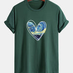 Regular Fit Starry Sky Heart Print Cotton T-Shirt