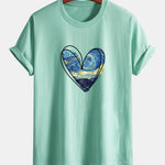 Regular Fit Starry Sky Heart Print Cotton T-Shirt
