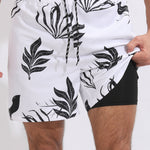 Leaf Print Swim Shorts With Compression Liner