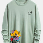 Long Sleeve Graffiti Bear Print Cotton T-Shirt