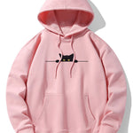 Black Cat Print Drop Shoulder Relaxed Hoodie