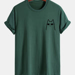 Regular Fit Cat With Sunglasses Print Cotton T-Shirt