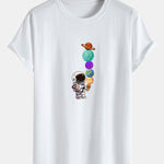Planet Astronaut Print Cotton Arc Hem T-Shirt