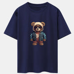Bear In Leather Jacket Print Drop Shoulder Oversize T-Shirt