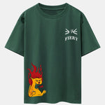 Fiery Cat Print Drop Shoulder Oversize T-Shirt