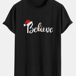 Christmas Believe Print Cotton Arc Hem T-Shirt