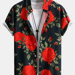 Red Rose Print Button Up Shirt
