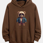Bear In Leather Jacket Print Relax Fit Hoodie & Straight Leg Corduroy Pants