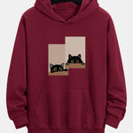 Black Cat Staring Print Relax Fit Hoodie