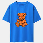 Orange Stitching Bear Print Drop Shoulder Oversize T-Shirt
