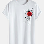 Splash Ink Rose Print Cotton Arc Hem T-Shirt