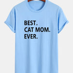 Regular Fit Best Cat Mom Ever Print Cotton T-Shirt