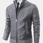 Quilted Jacquard Zip Up Sweater