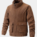 Funnel Neck Zipped Corduroy Jacket