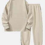 Relax Fit Long Sleeved Waffle T-Shirt & Bear Embroidery Waffle Jogging Pants
